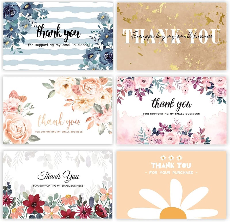 SCORYULE 300PCS Thank You For Supporting My Business Cards, 6 Styles-2" x 3.5" Small Customer Appreciation Card for Shop, Business Supplies, Online Retailers and Local Stores - Image 1